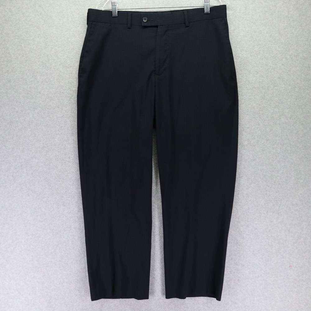 Perry Ellis Portfolio Pants Mens 34x27 Dress Suit Formal Flat Front Blue‎ Plaid